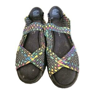 SKECHERS memory foam stretch strappy peep toe sandals multicolor size 7 woven
